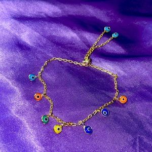 Evil Eye Charm Bracelet Jewelry Rainbow Gold Spiritual Protection Hamsa Dainty